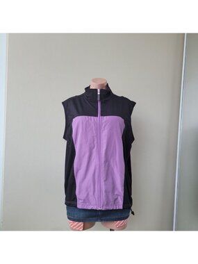 Curves Deep Black &amp; Purple Multi-Pocket Utility Windbreaker Vest (1X)